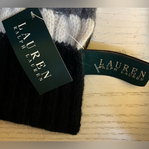 NEW Ralph Lauren Cable Knit Wool Scarf w/tags, Black, White & Red - Picture 3 of 5